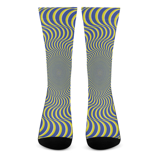 Blue And Yellow Illusory Motion Print Crew Socks