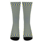Blue And Yellow Illusory Motion Print Crew Socks