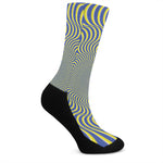 Blue And Yellow Illusory Motion Print Crew Socks