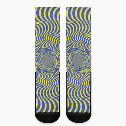 Blue And Yellow Illusory Motion Print Crew Socks