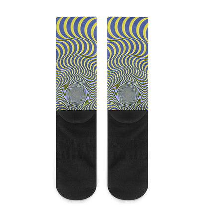 Blue And Yellow Illusory Motion Print Crew Socks