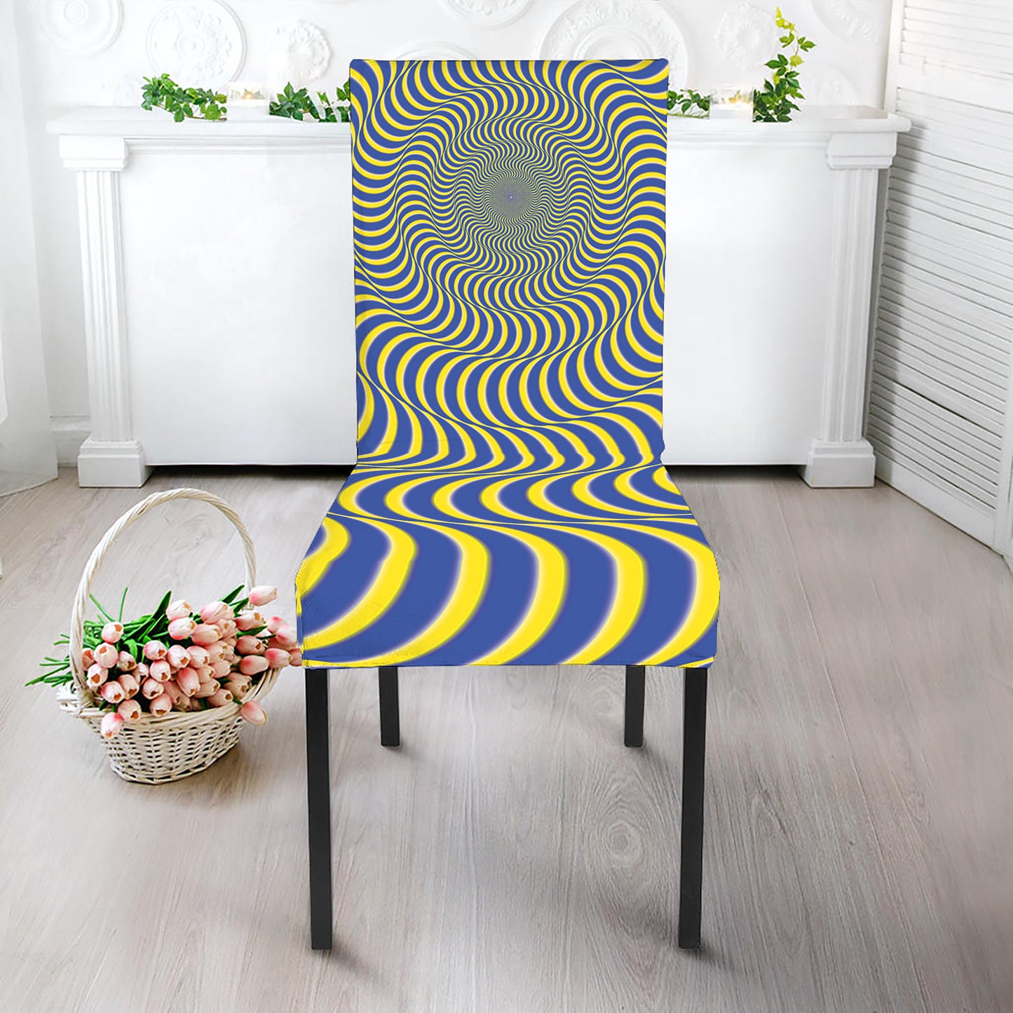 Blue And Yellow Illusory Motion Print Dining Chair Slipcover