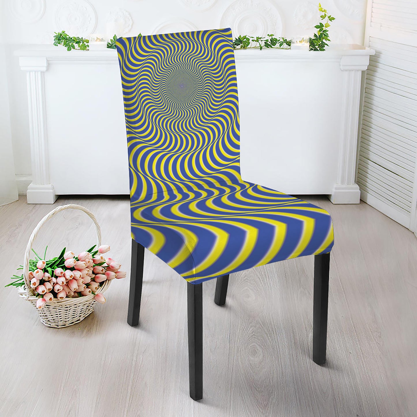 Blue And Yellow Illusory Motion Print Dining Chair Slipcover
