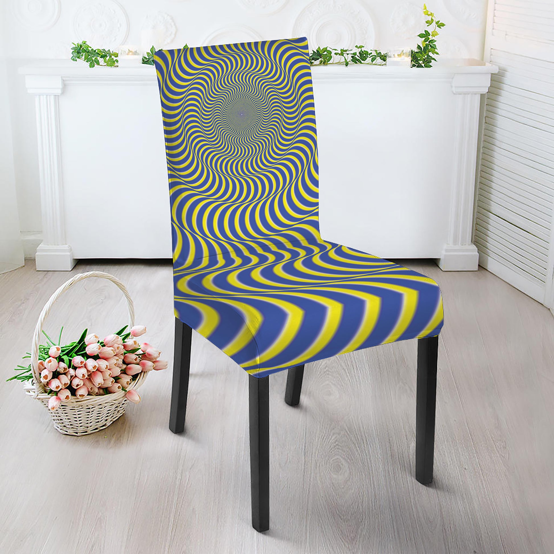 Blue And Yellow Illusory Motion Print Dining Chair Slipcover