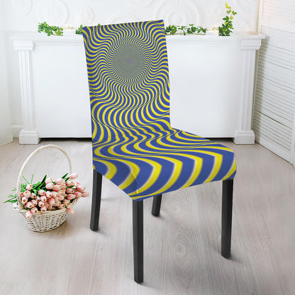 Blue And Yellow Illusory Motion Print Dining Chair Slipcover