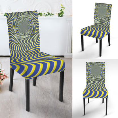 Blue And Yellow Illusory Motion Print Dining Chair Slipcover