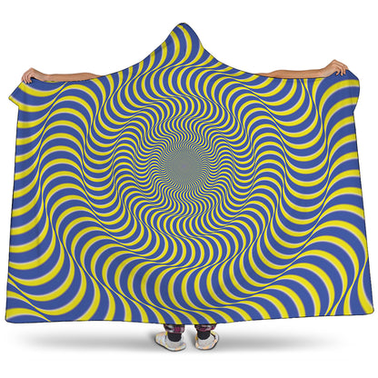 Blue And Yellow Illusory Motion Print Hooded Blanket