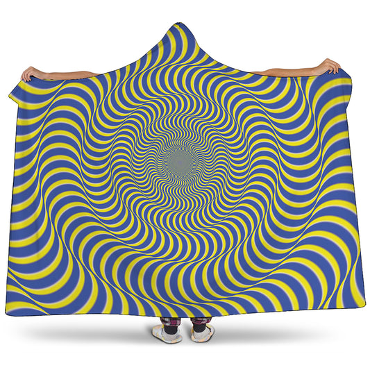 Blue And Yellow Illusory Motion Print Hooded Blanket