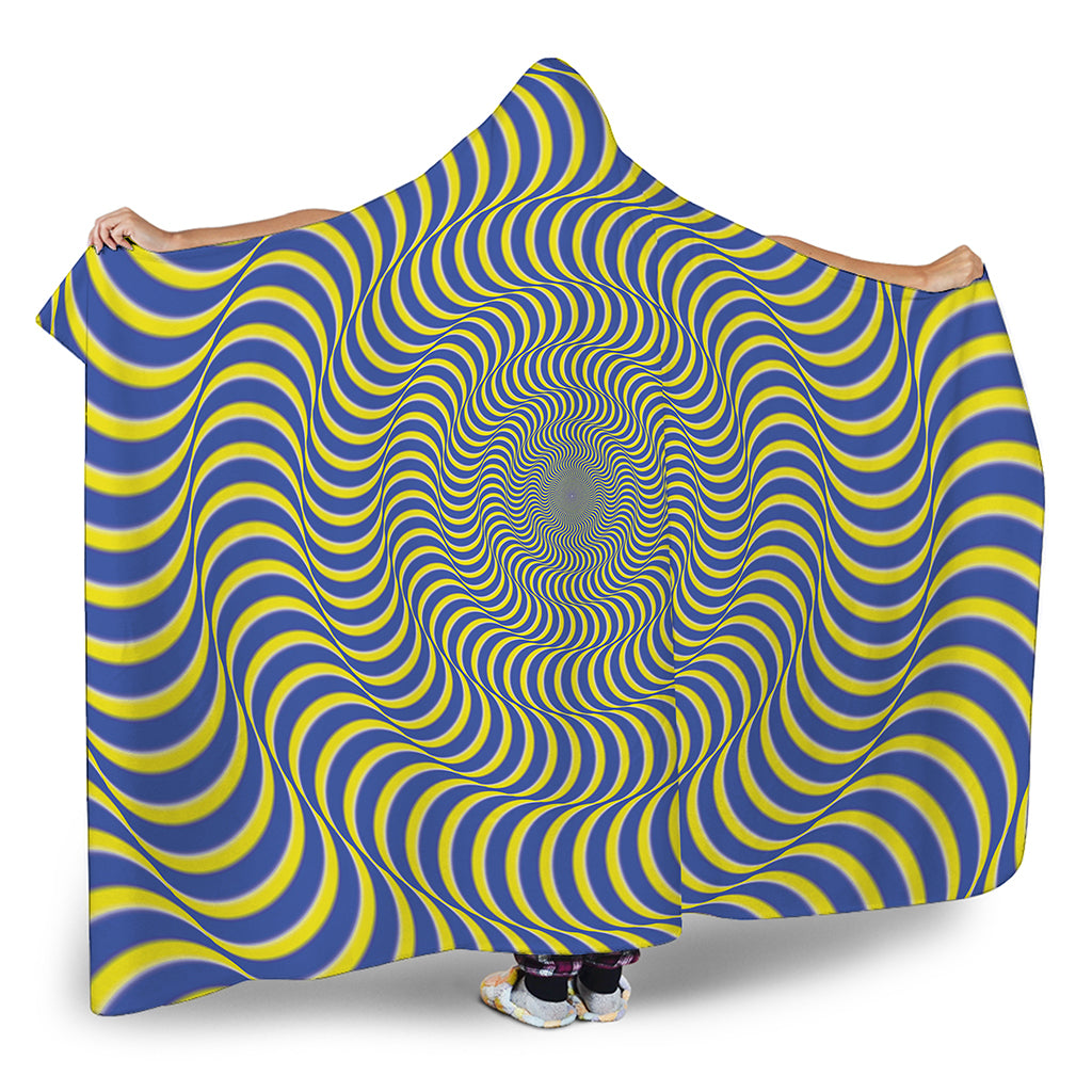 Blue And Yellow Illusory Motion Print Hooded Blanket