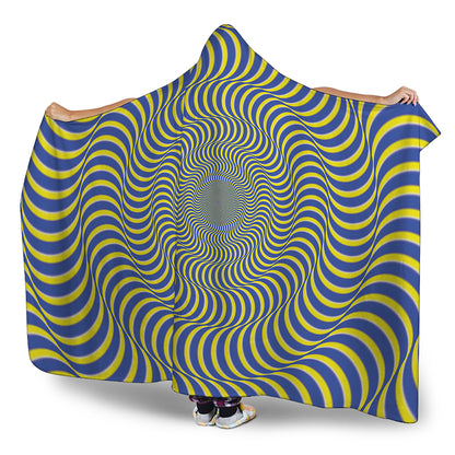 Blue And Yellow Illusory Motion Print Hooded Blanket
