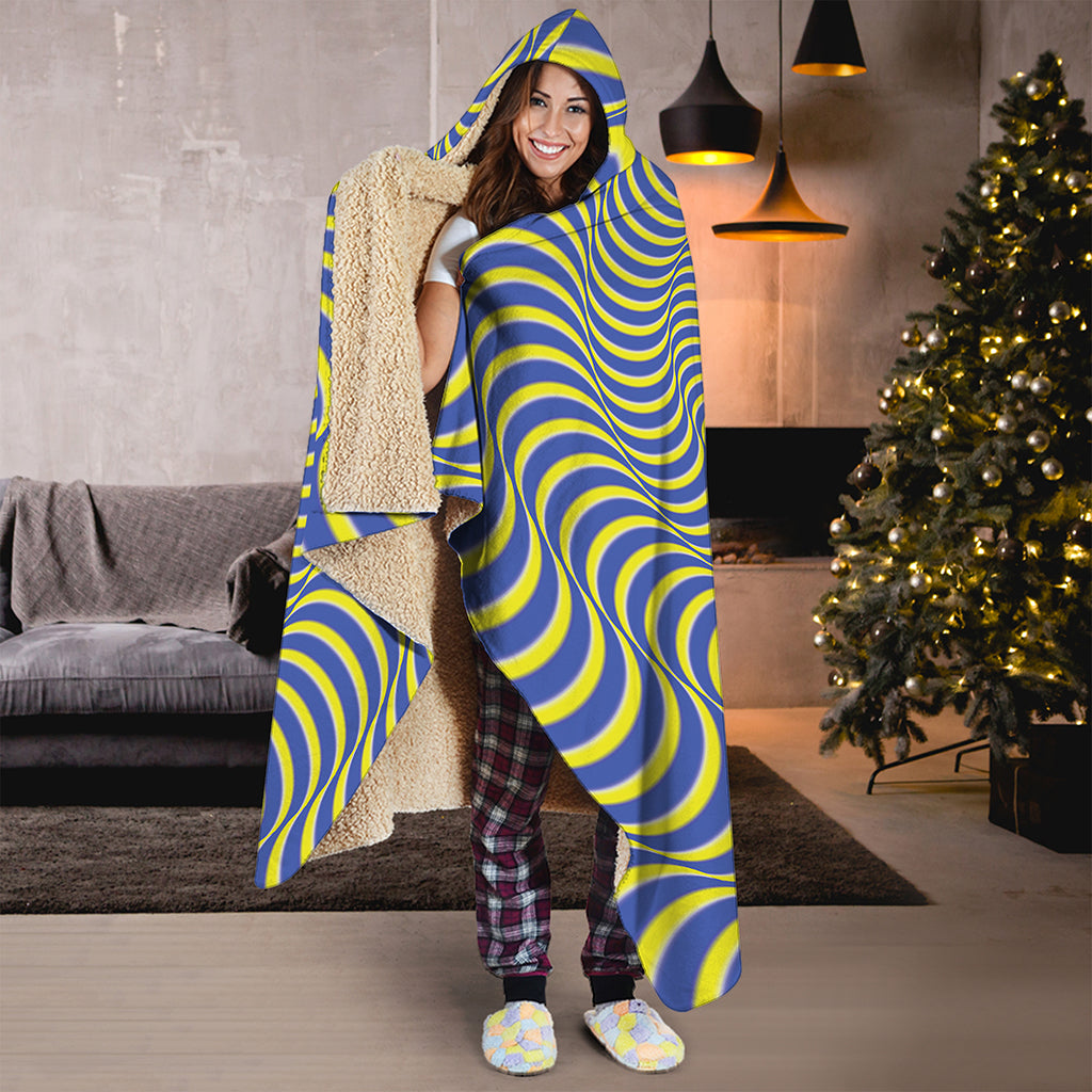 Blue And Yellow Illusory Motion Print Hooded Blanket