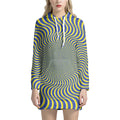 Blue And Yellow Illusory Motion Print Pullover Hoodie Dress
