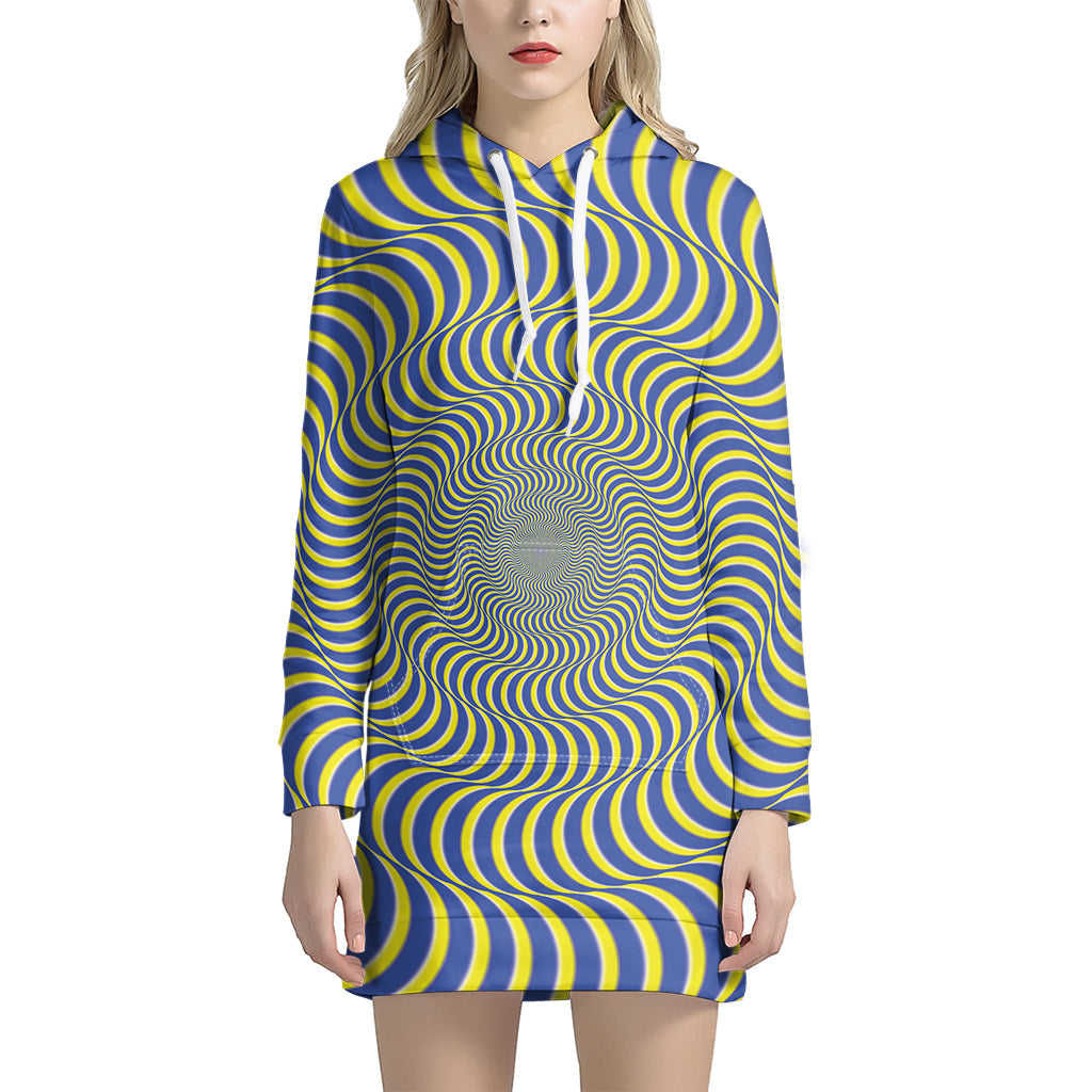 Blue And Yellow Illusory Motion Print Hoodie Dress