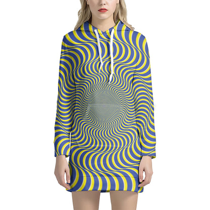 Blue And Yellow Illusory Motion Print Hoodie Dress