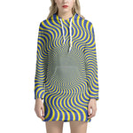 Blue And Yellow Illusory Motion Print Hoodie Dress