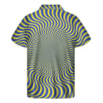 Blue And Yellow Illusory Motion Print Men's Short Sleeve Shirt