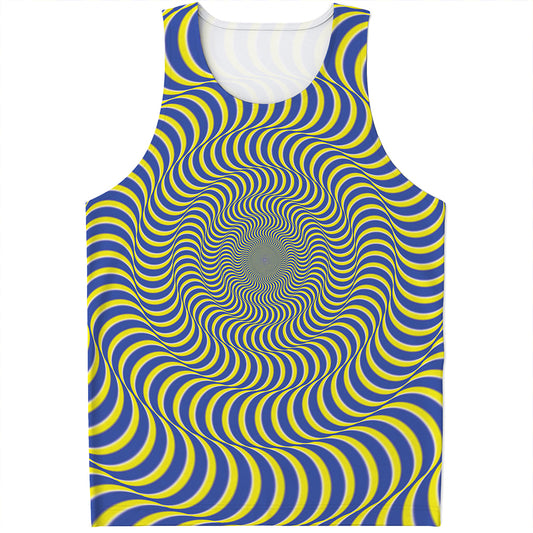 Blue And Yellow Illusory Motion Print Men's Tank Top