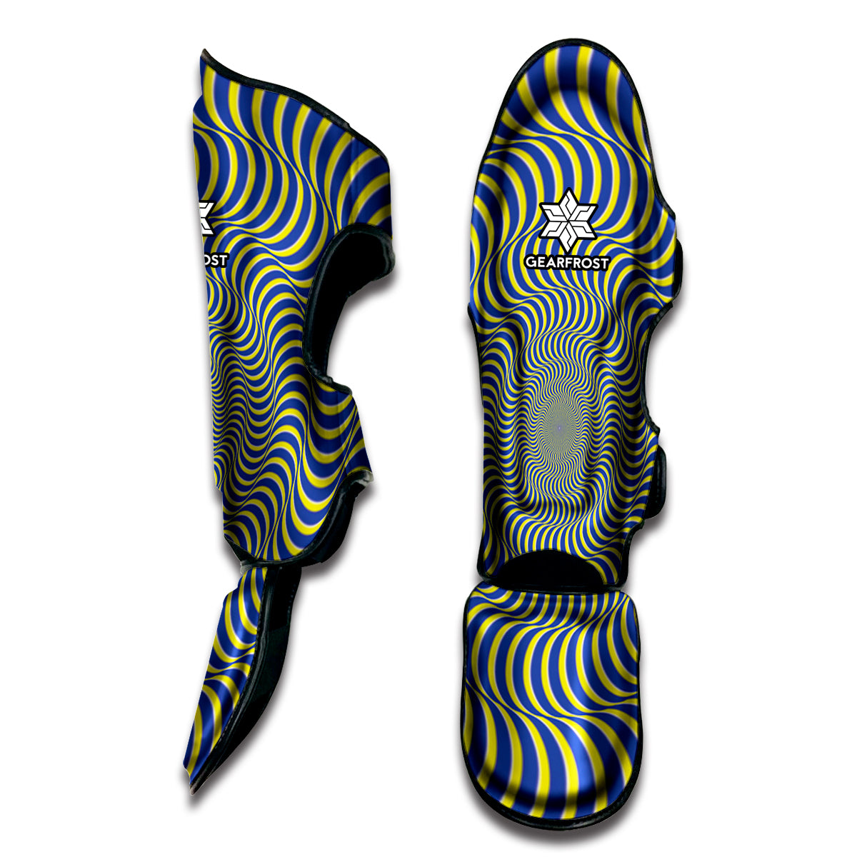 Blue And Yellow Illusory Motion Print Muay Thai Shin Guard