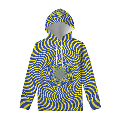 Blue And Yellow Illusory Motion Print Pullover Hoodie