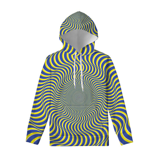 Blue And Yellow Illusory Motion Print Pullover Hoodie