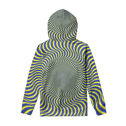 Blue And Yellow Illusory Motion Print Pullover Hoodie