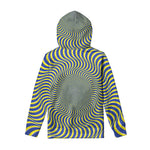Blue And Yellow Illusory Motion Print Pullover Hoodie