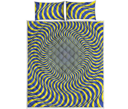 Blue And Yellow Illusory Motion Print Quilt Bed Set