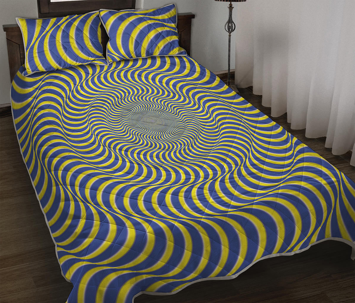 Blue And Yellow Illusory Motion Print Quilt Bed Set