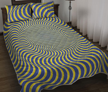 Blue And Yellow Illusory Motion Print Quilt Bed Set