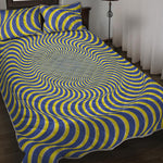 Blue And Yellow Illusory Motion Print Quilt Bed Set