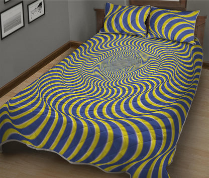 Blue And Yellow Illusory Motion Print Quilt Bed Set