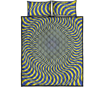 Blue And Yellow Illusory Motion Print Quilt Bed Set