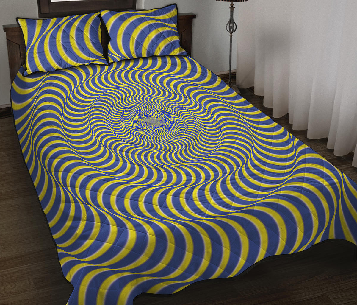 Blue And Yellow Illusory Motion Print Quilt Bed Set