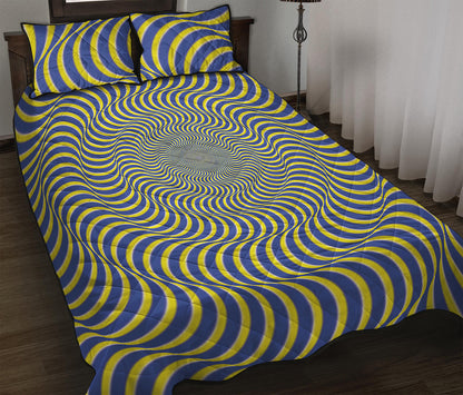 Blue And Yellow Illusory Motion Print Quilt Bed Set