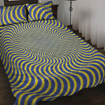 Blue And Yellow Illusory Motion Print Quilt Bed Set