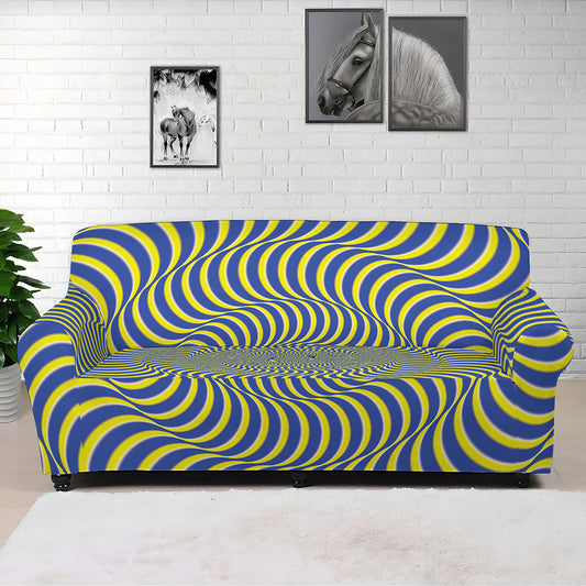 Blue And Yellow Illusory Motion Print Sofa Cover