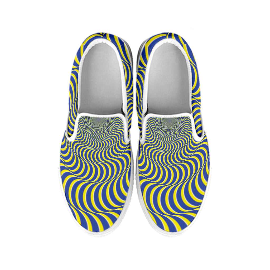 Blue And Yellow Illusory Motion Print White Slip On Shoes