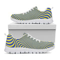Blue And Yellow Illusory Motion Print White Running Shoes