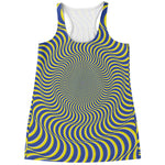 Blue And Yellow Illusory Motion Print Women's Racerback Tank Top