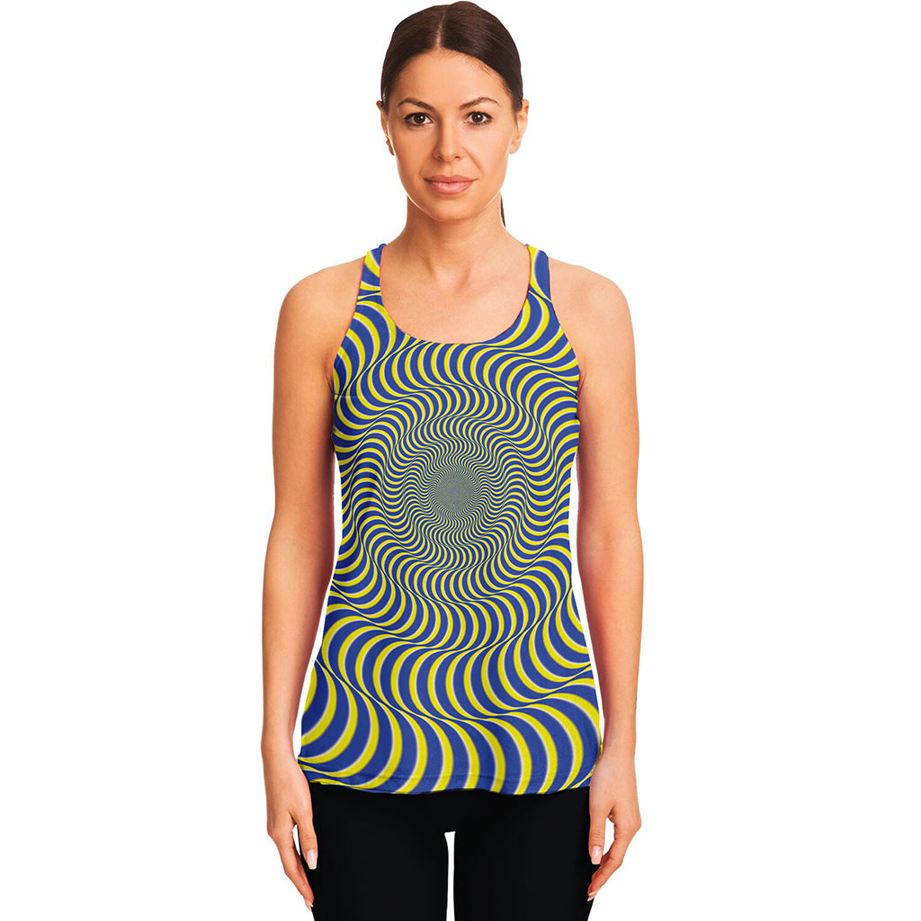 Blue And Yellow Illusory Motion Print Women's Racerback Tank Top