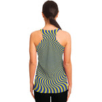 Blue And Yellow Illusory Motion Print Women's Racerback Tank Top