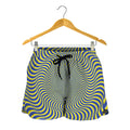 Blue And Yellow Illusory Motion Print Women's Shorts
