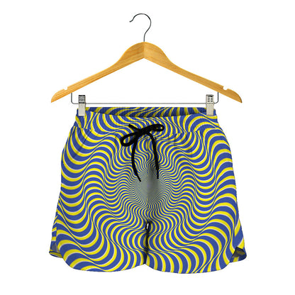 Blue And Yellow Illusory Motion Print Women's Shorts