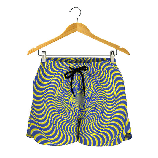 Blue And Yellow Illusory Motion Print Women's Shorts