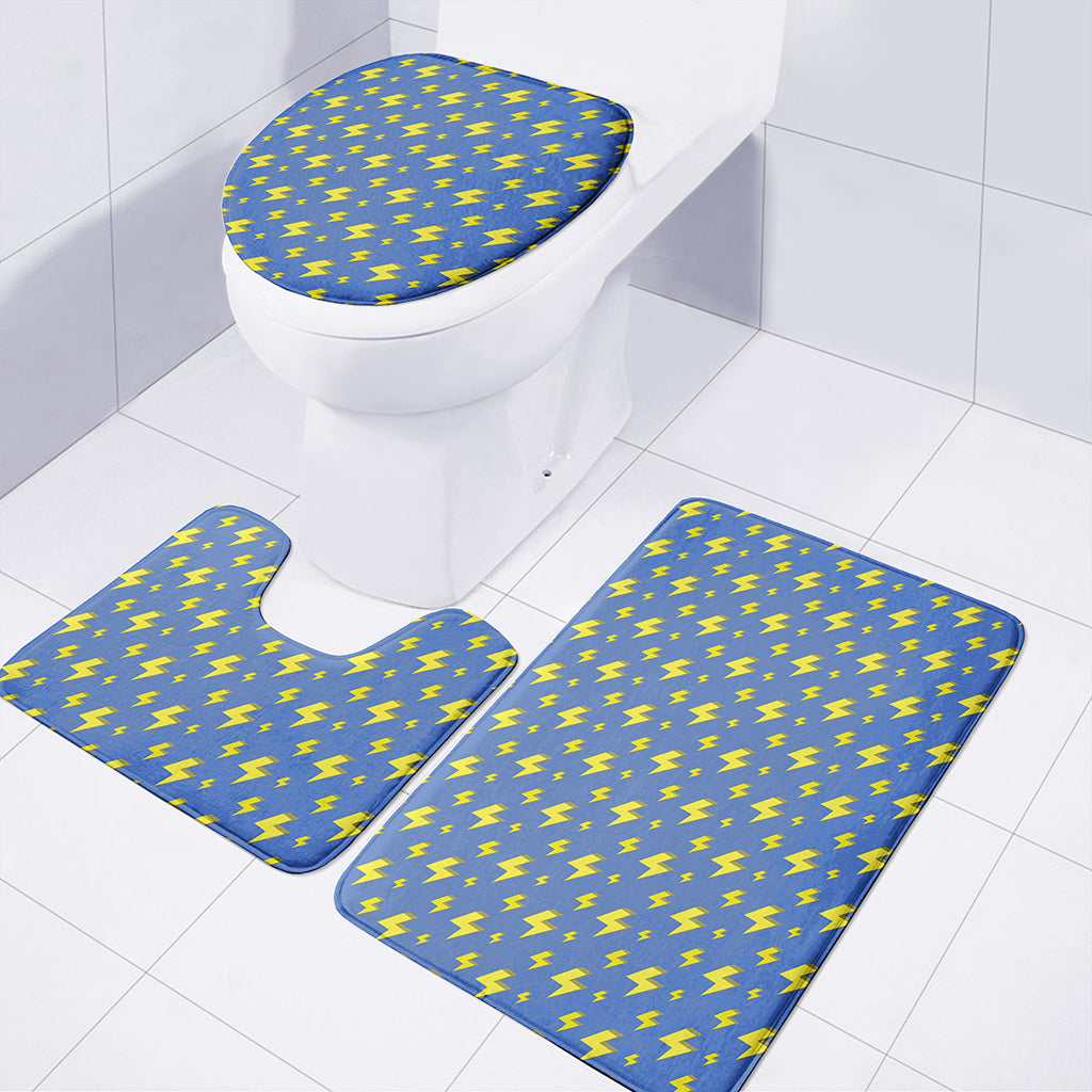 Blue And Yellow Lightning Pattern Print 3 Piece Bath Mat Set