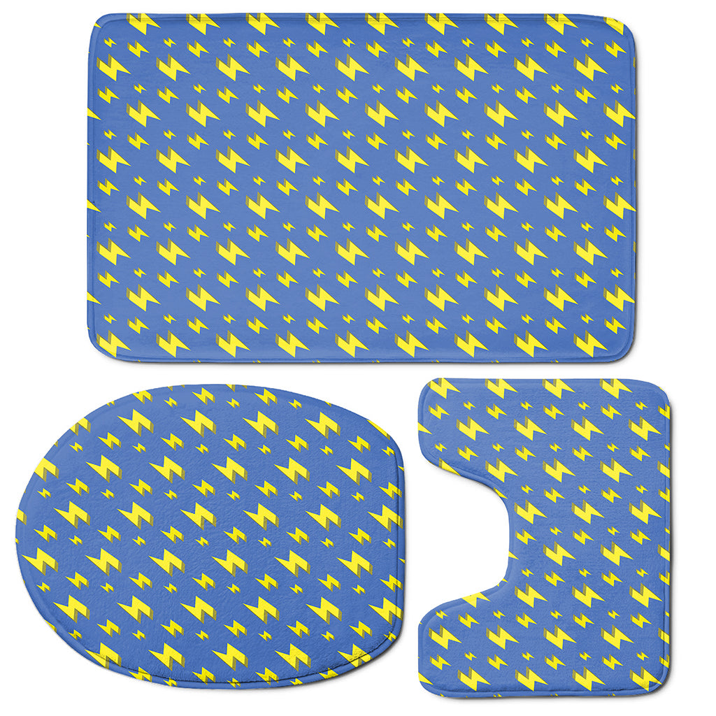 Blue And Yellow Lightning Pattern Print 3 Piece Bath Mat Set