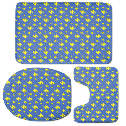 Blue And Yellow Lightning Pattern Print 3 Piece Bath Mat Set