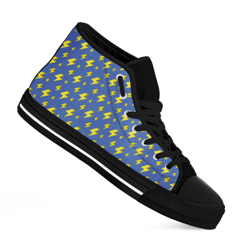 Blue And Yellow Lightning Pattern Print Black High Top Shoes