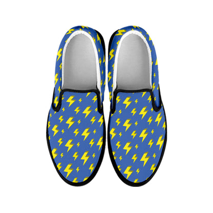 Blue And Yellow Lightning Pattern Print Black Slip On Shoes