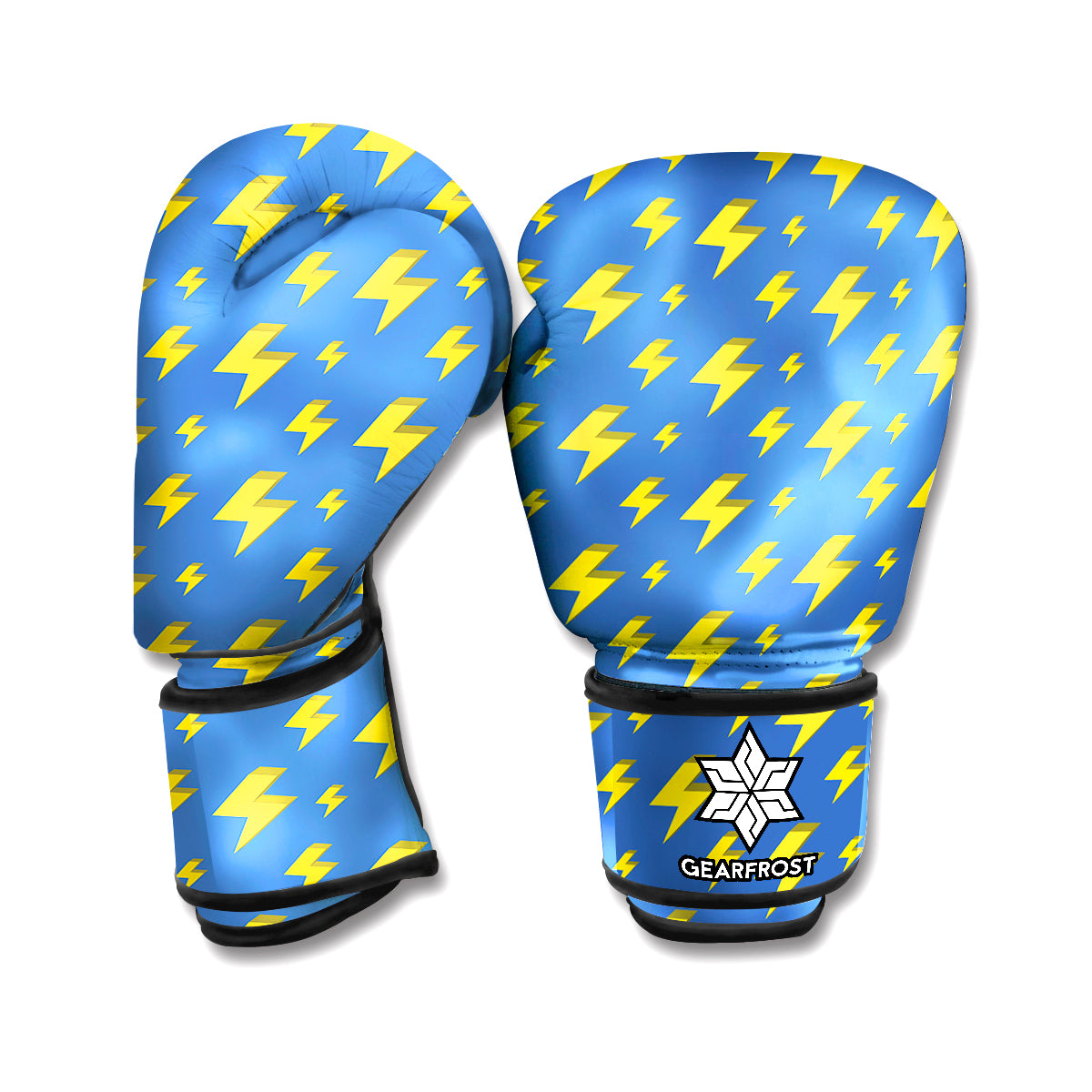 Blue And Yellow Lightning Pattern Print Boxing Gloves